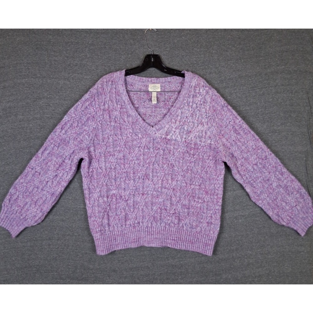 St Johns Bay Womens Sweater XL Purple Cable Knit Soft Girl Pastel Goth Preppy